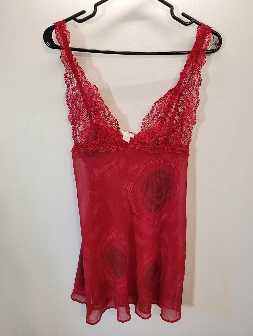 La SENZA Vintage Y2k Red Lace & Sheer Rose Slip Dress - Size S